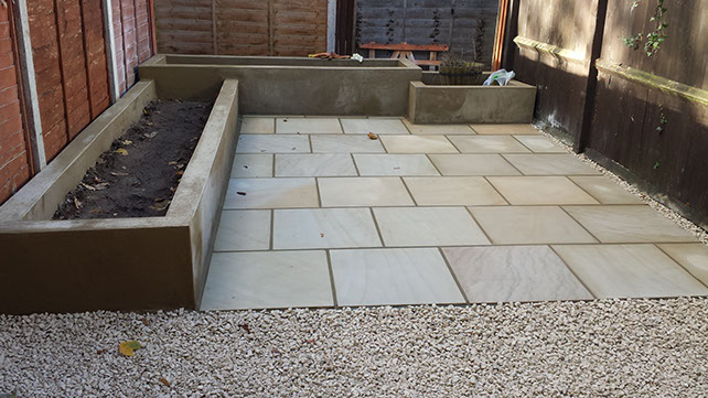 Joseph Mat Landscape sawn sandstone patio with raised beds